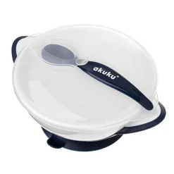 AKUKU Miseczka z przyssawką pokrywką + łyżeczka 300ml - Biało Czarna