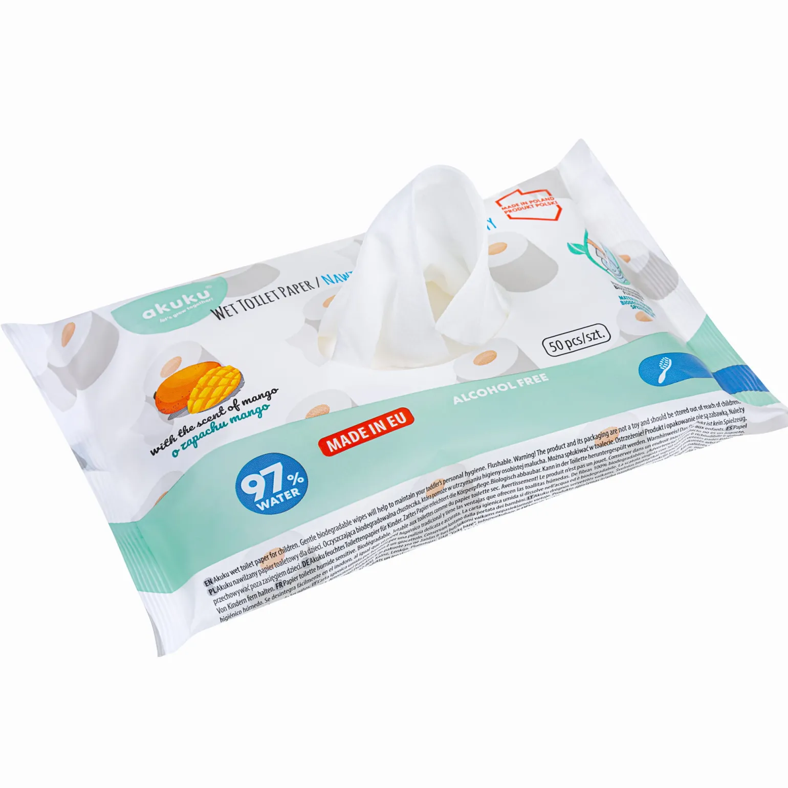 AKUKU Nawilżany papier toaletowy o zapachu mango, 50szt.
