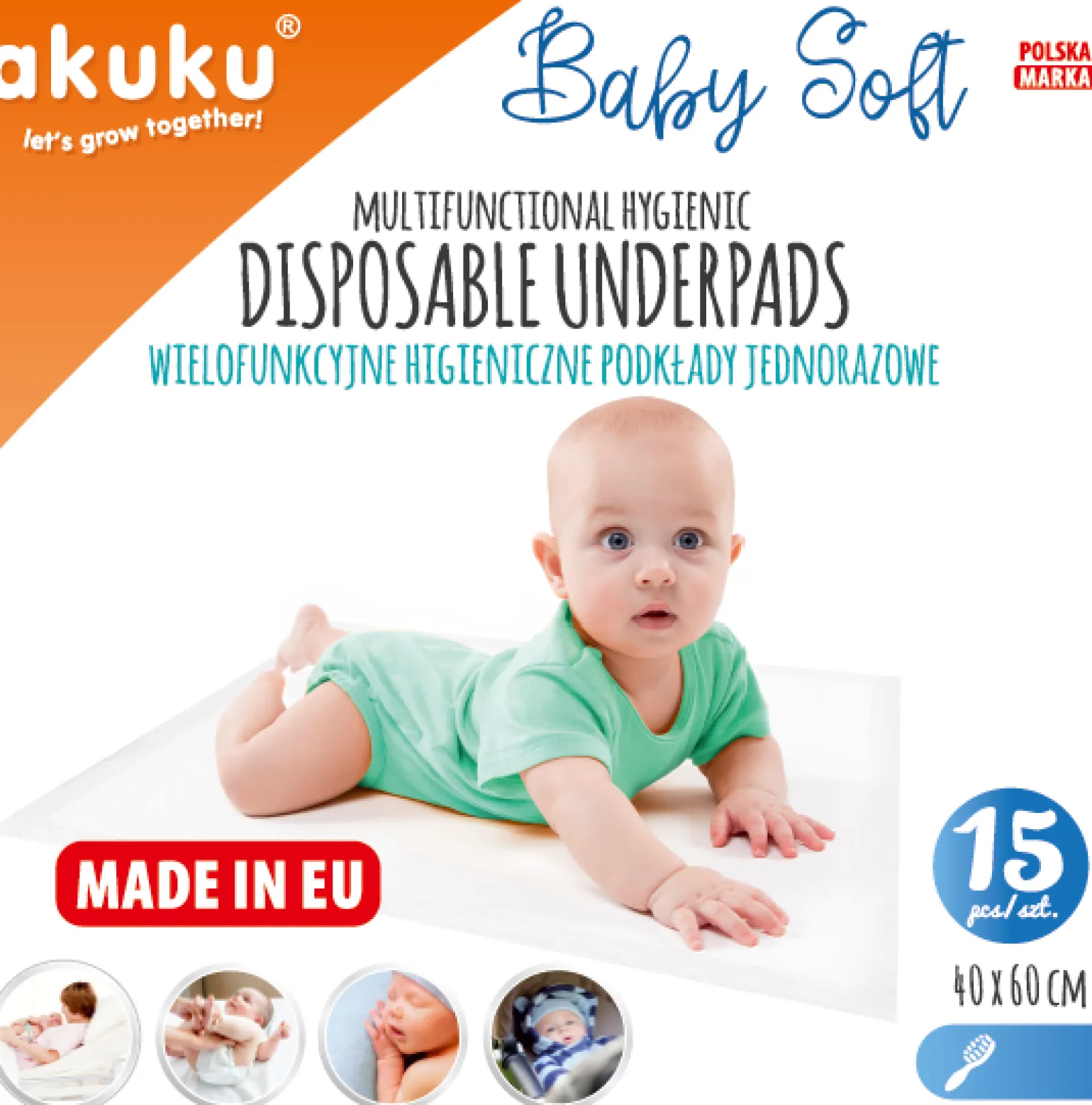 AKUKU Podkłady jednorazowe Baby Soft 40x60cm (15szt.)