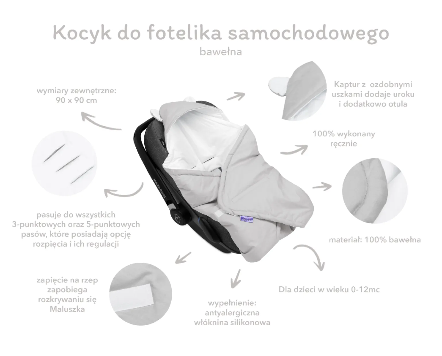 Bawełniany kocyk /otulacz z kapturem do fotelika niemowlęcego - Tropical Animals