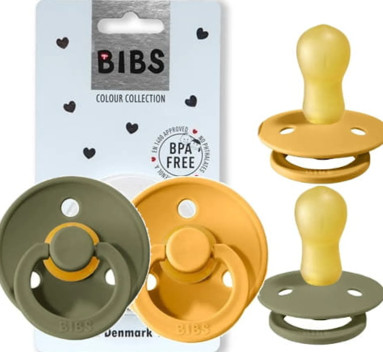 BIBS COLOUR 2-PACK HONEY BEE & OLIVE 6m+ Smoczek Uspokajający kauczuk Hevea