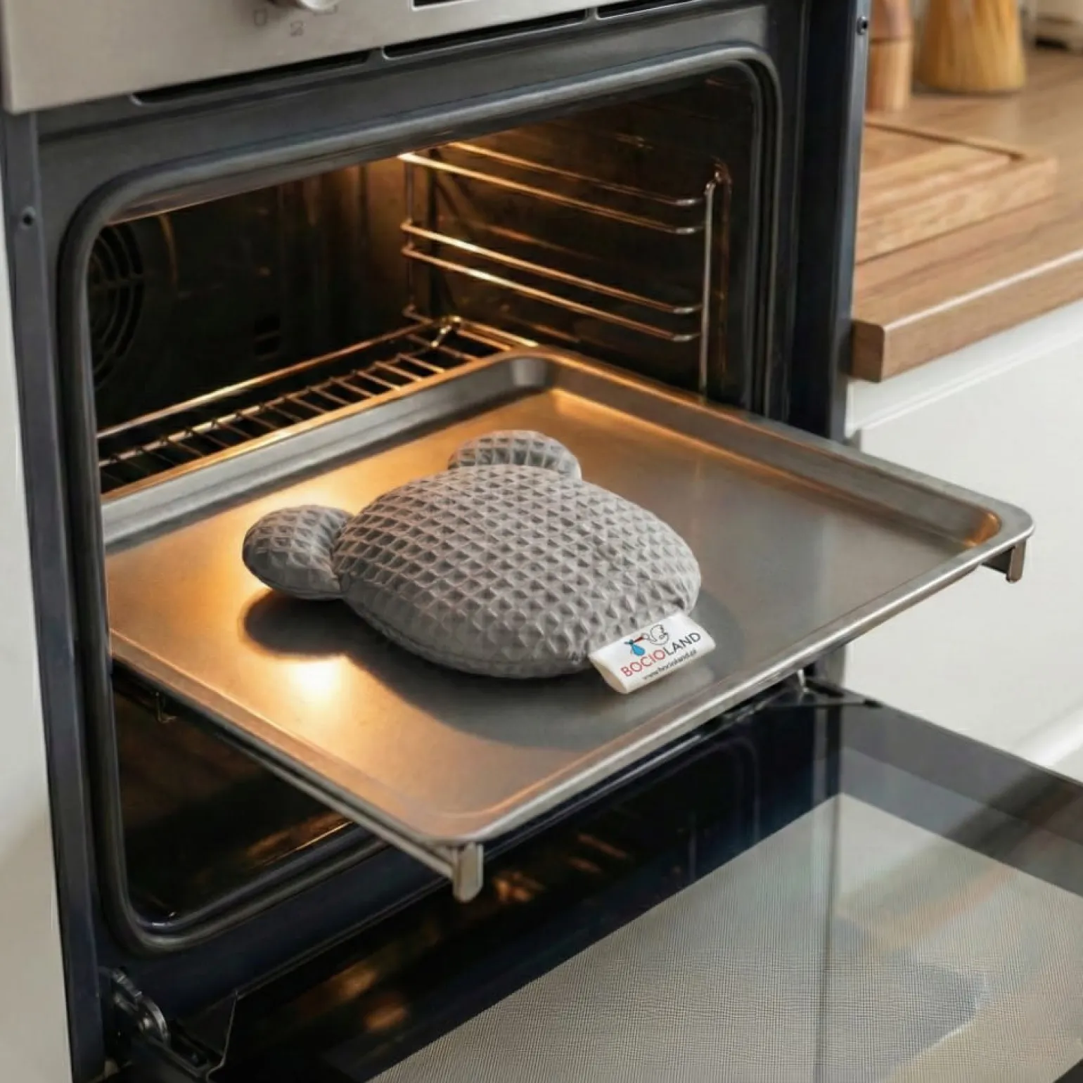BOCIOLAND - TERMOFOR Z PESTEK WIŚNI Z LAWENDĄ MIŚ WAFEL 180g SZARY