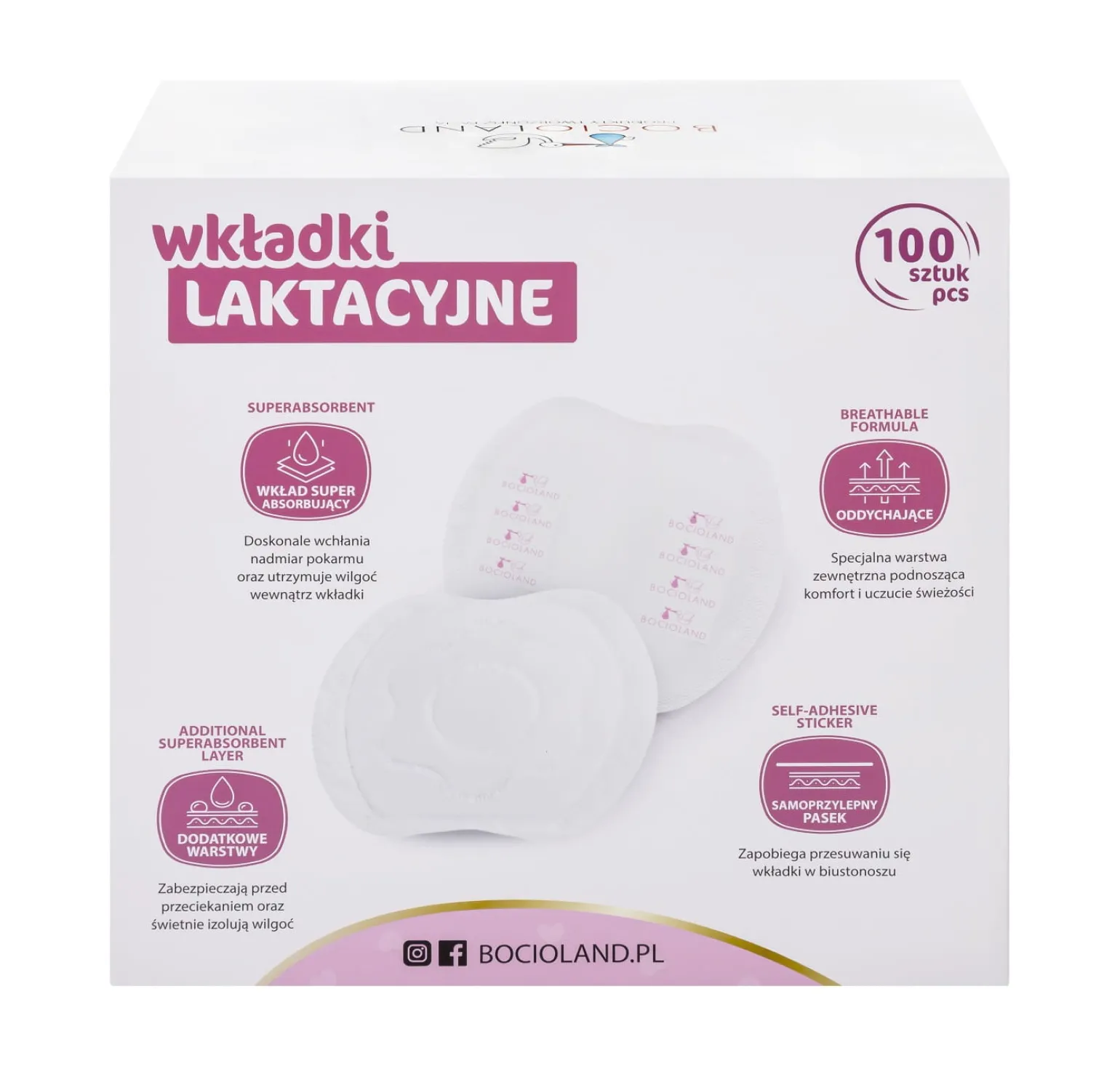 BOCIOLAND Wkładki Laktacyjne Superabsorbent, Big Pack 100 szt.