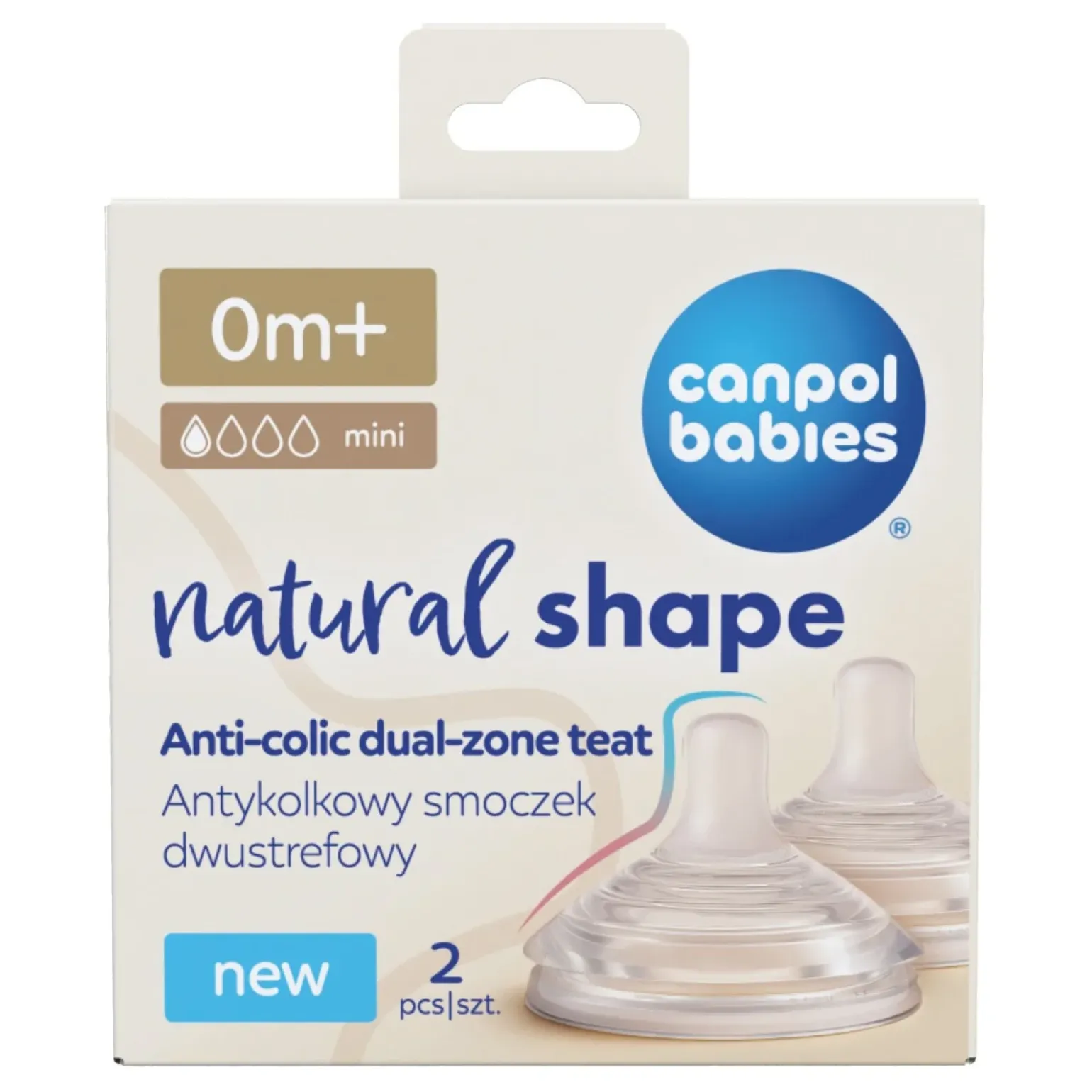 Canpol babies Antykolkowy smoczek dwustrefowy Natural Shape 0m+ 2szt.