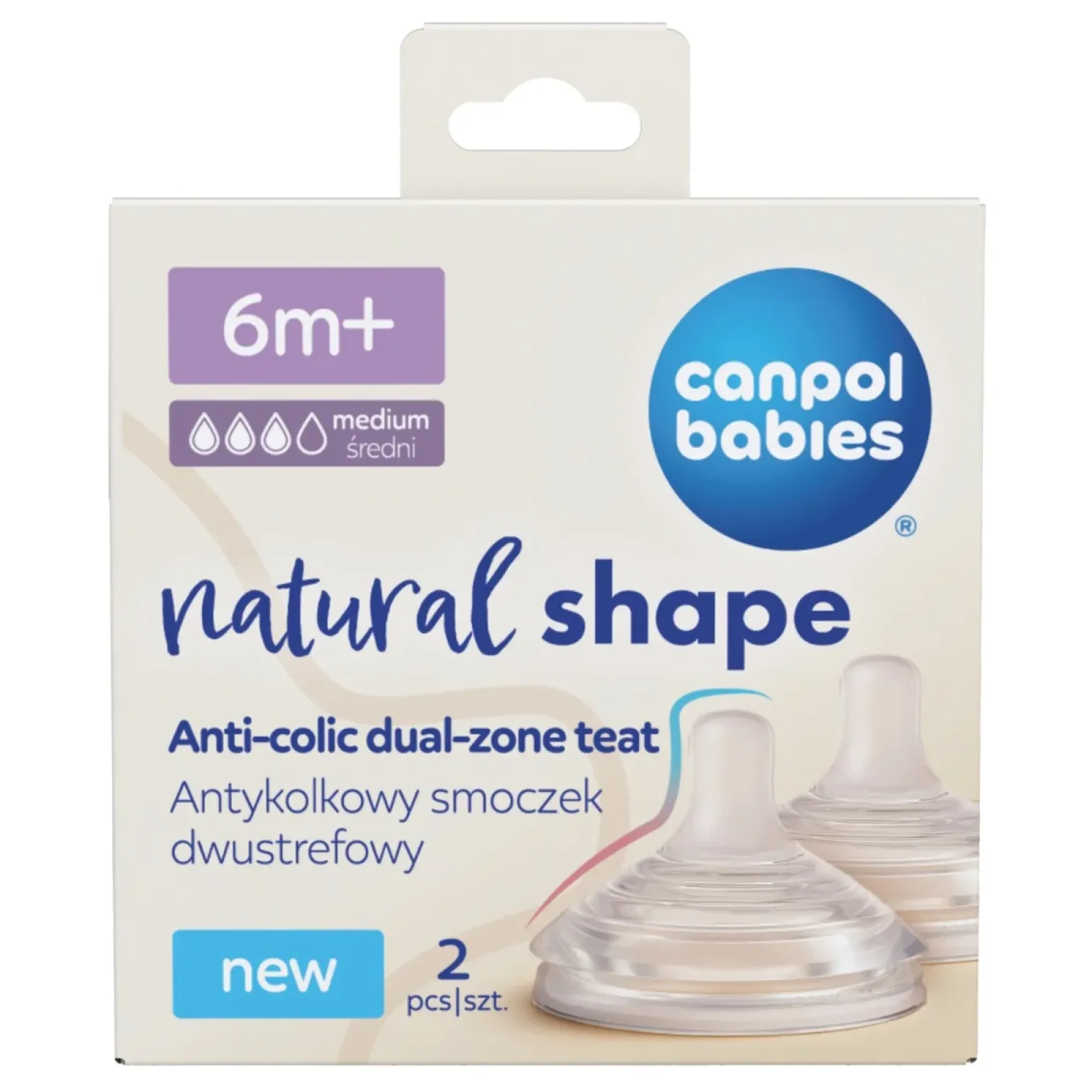 Canpol babies Antykolkowy smoczek dwustrefowy Natural Shape 6m+ 2szt.