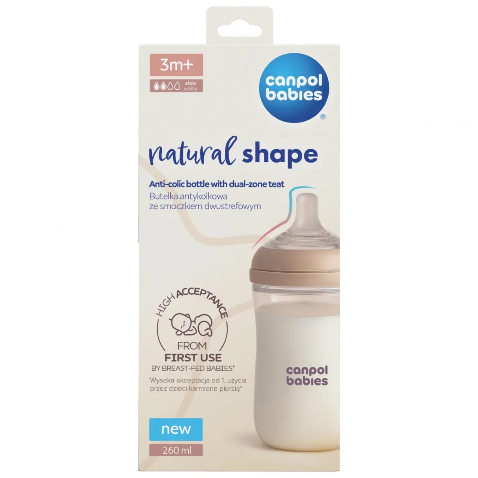 Canpol babies Butelka Natural Shape ze smoczkiem dwustrefowym 260 ml