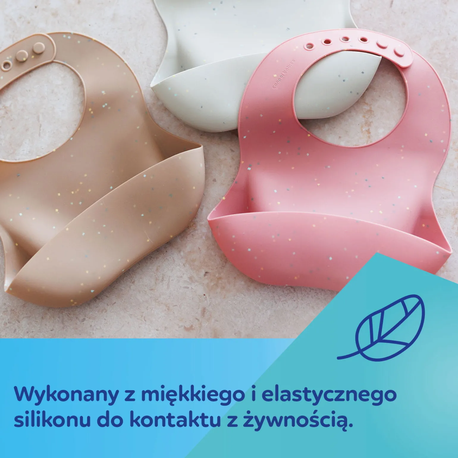 Canpol babies Śliniak silikonowy z kieszonką DOTS Beige