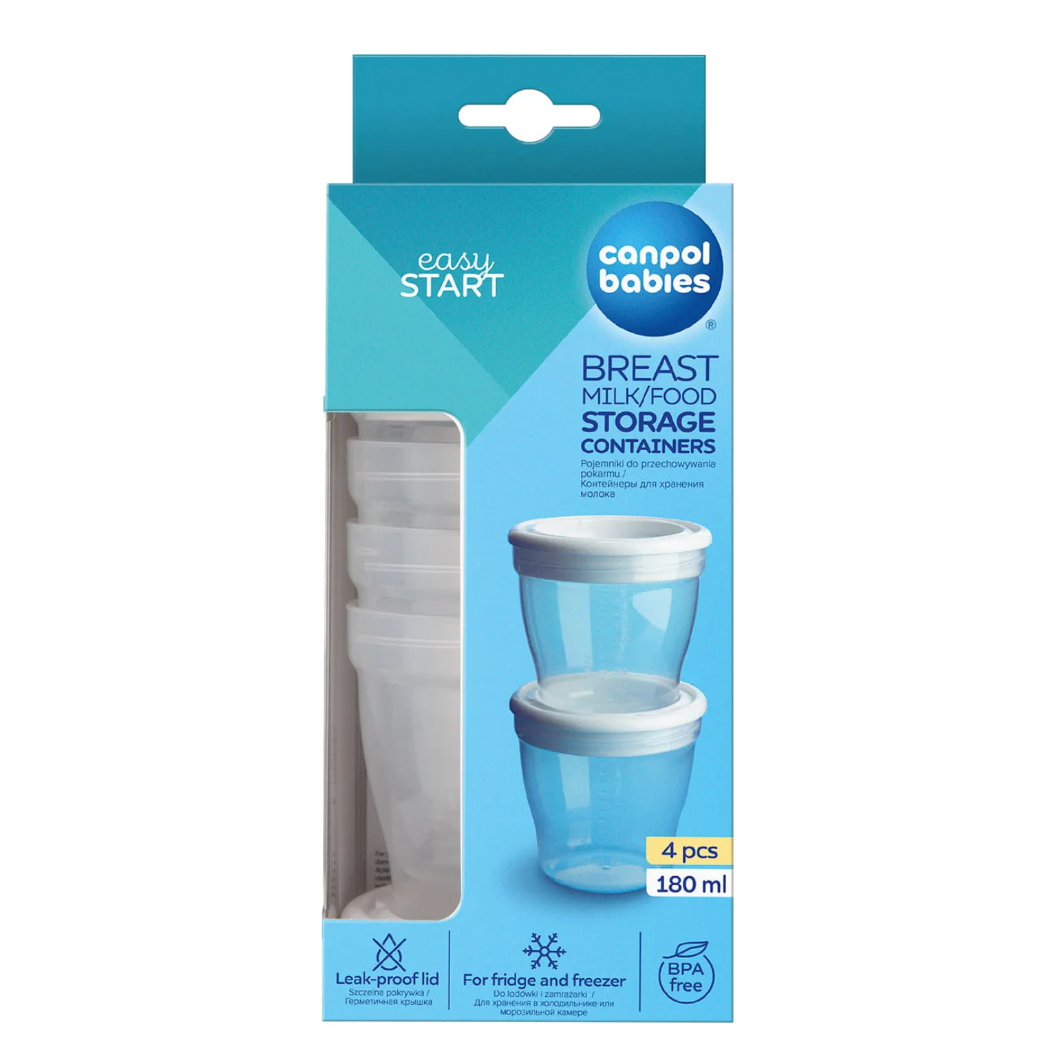 Canpol babies Pojemniki do przechowywania mleka/ pokarmu 4 szt. (180 ml)