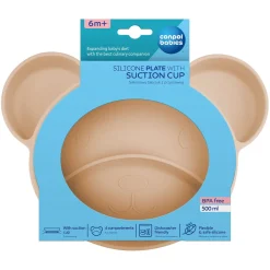 Canpol babies Silikonowy, Trójdzielny Talerzyk z Przyssawką MIŚ Beige