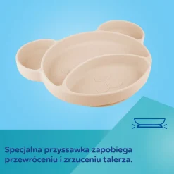 Canpol babies Silikonowy, Trójdzielny Talerzyk z Przyssawką MIŚ Creme