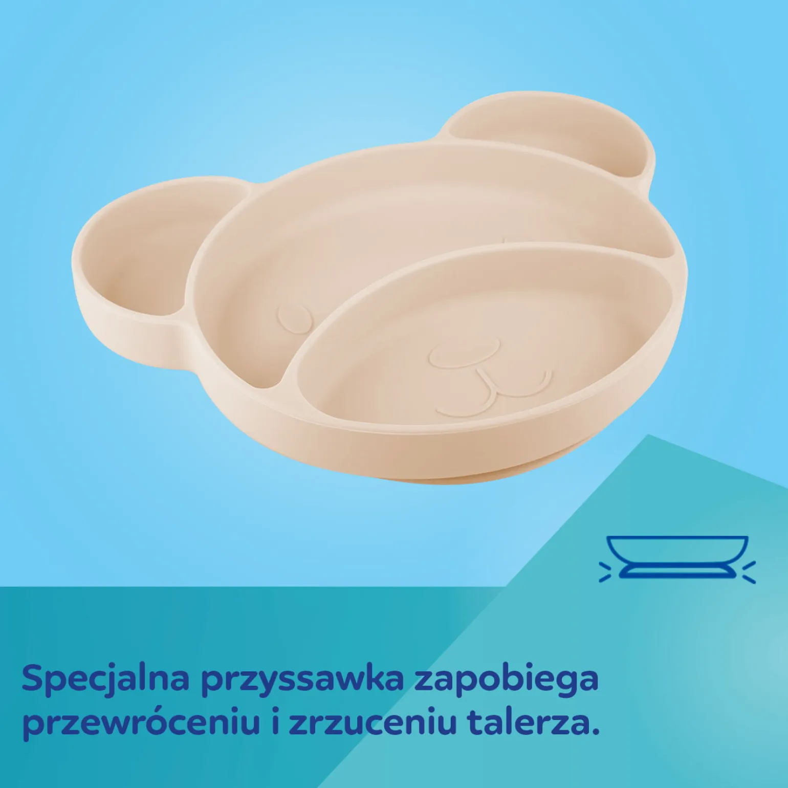 Canpol babies Silikonowy, Trójdzielny Talerzyk z Przyssawką MIŚ Creme