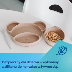 Canpol babies Silikonowy, Trójdzielny Talerzyk z Przyssawką MIŚ Creme