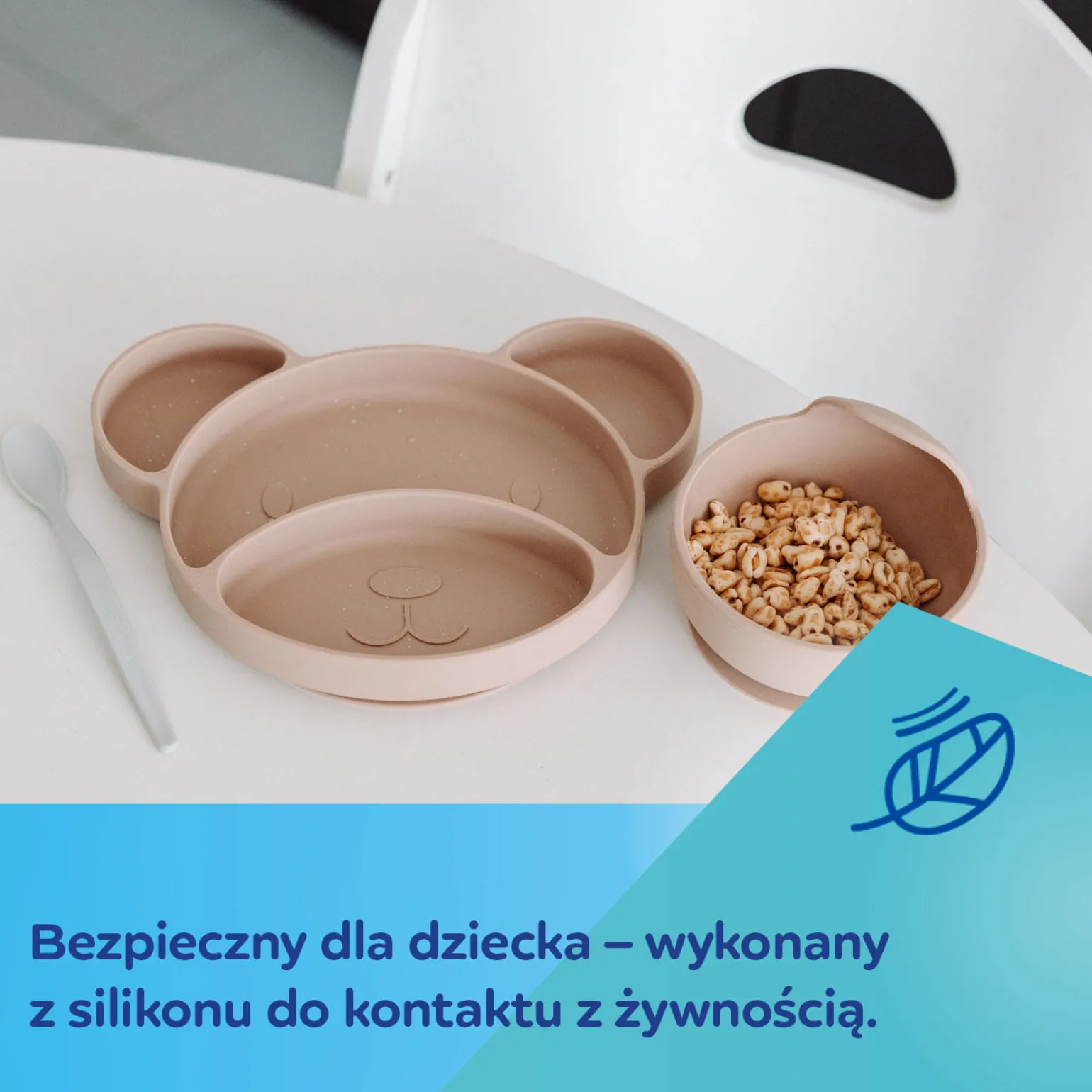 Canpol babies Silikonowy, Trójdzielny Talerzyk z Przyssawką MIŚ Creme