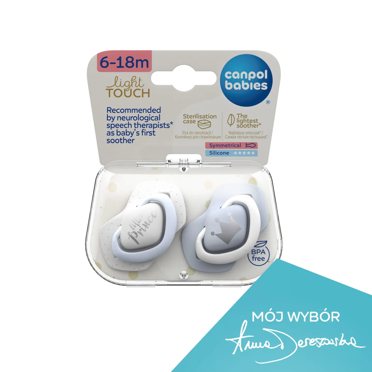 Canpol babies Smoczek silikonowy 6-18m symetryczny ROYAL BABY 2szt.