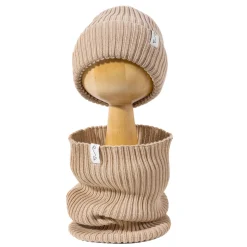 Czapeczka z dzianiny bawełnianej - LIGHT BEIGE