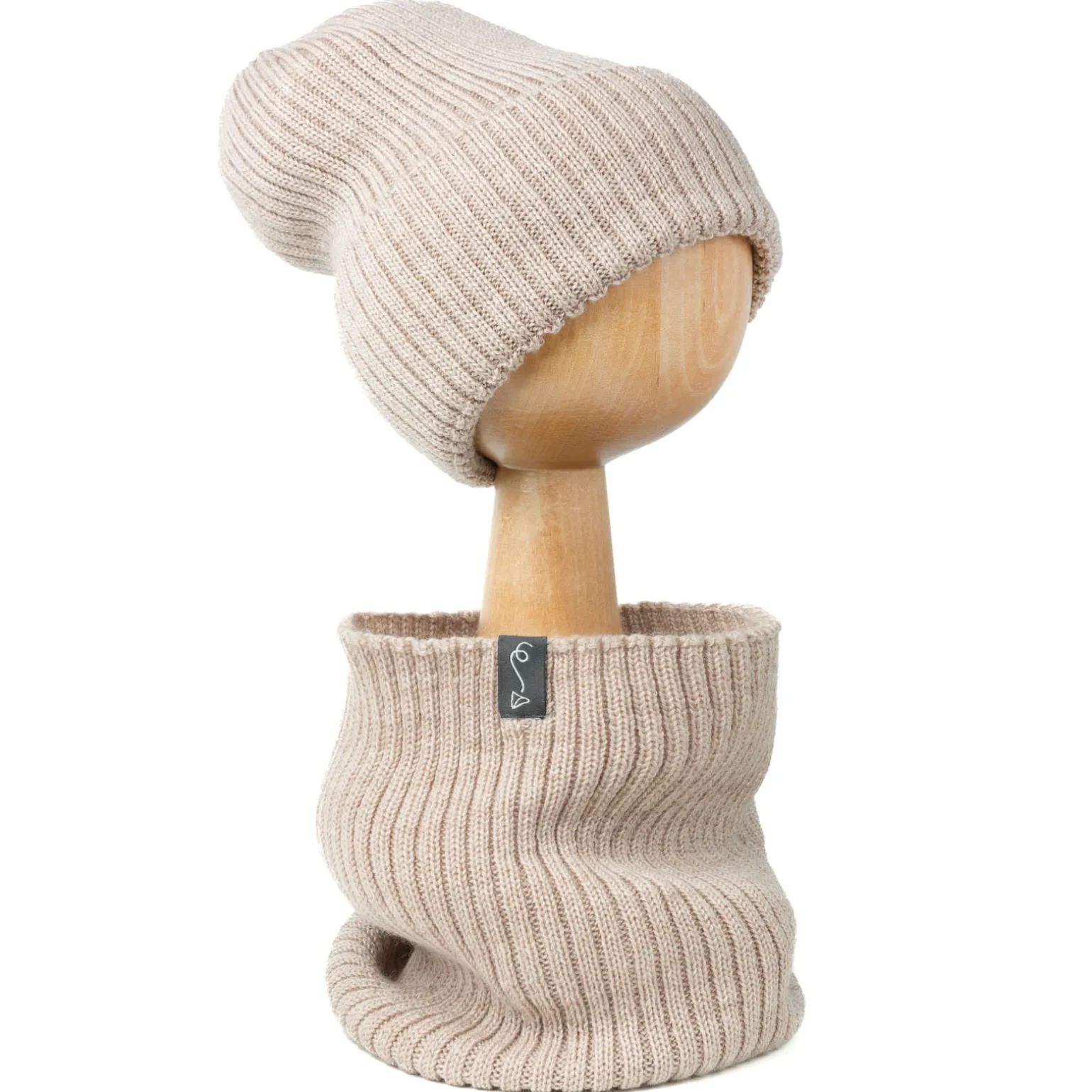 Czapeczka z wełny Merino - BEIGE MELANGE