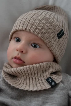 Czapeczka z wełny Merino - BEIGE MELANGE