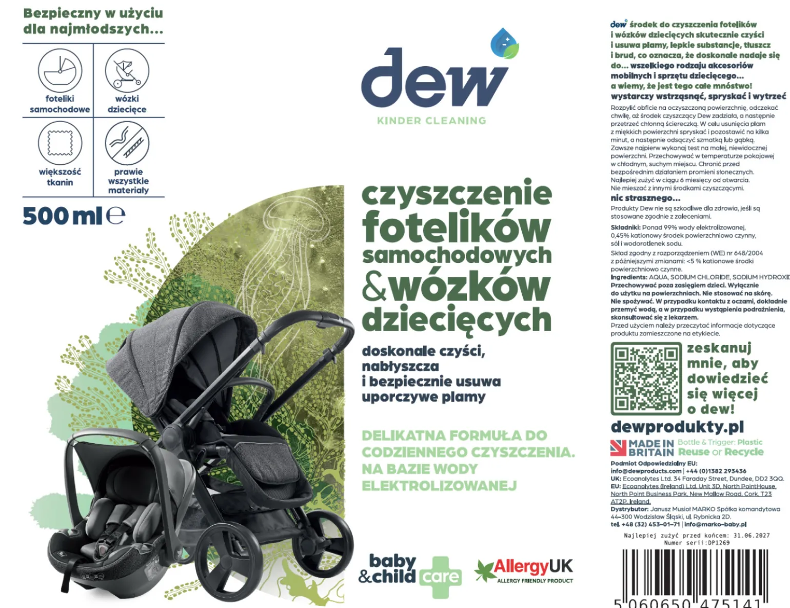 DEW Środek do czyszczenia fotelików samochodowych i wózków 500 ml