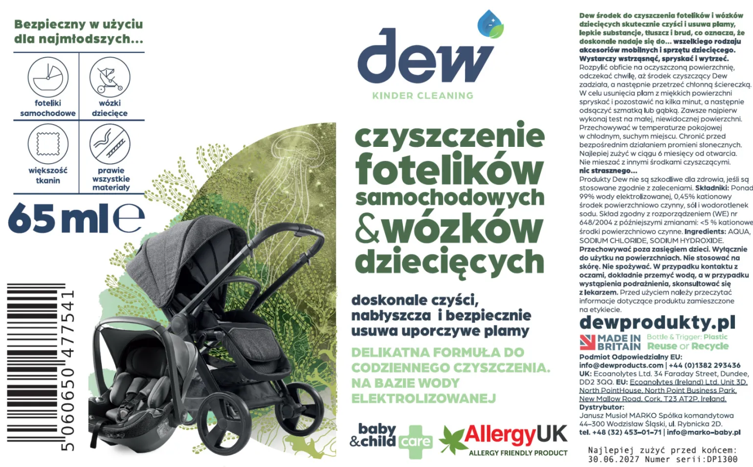 DEW Środek do czyszczenia fotelików samochodowych i wózków 65 ml