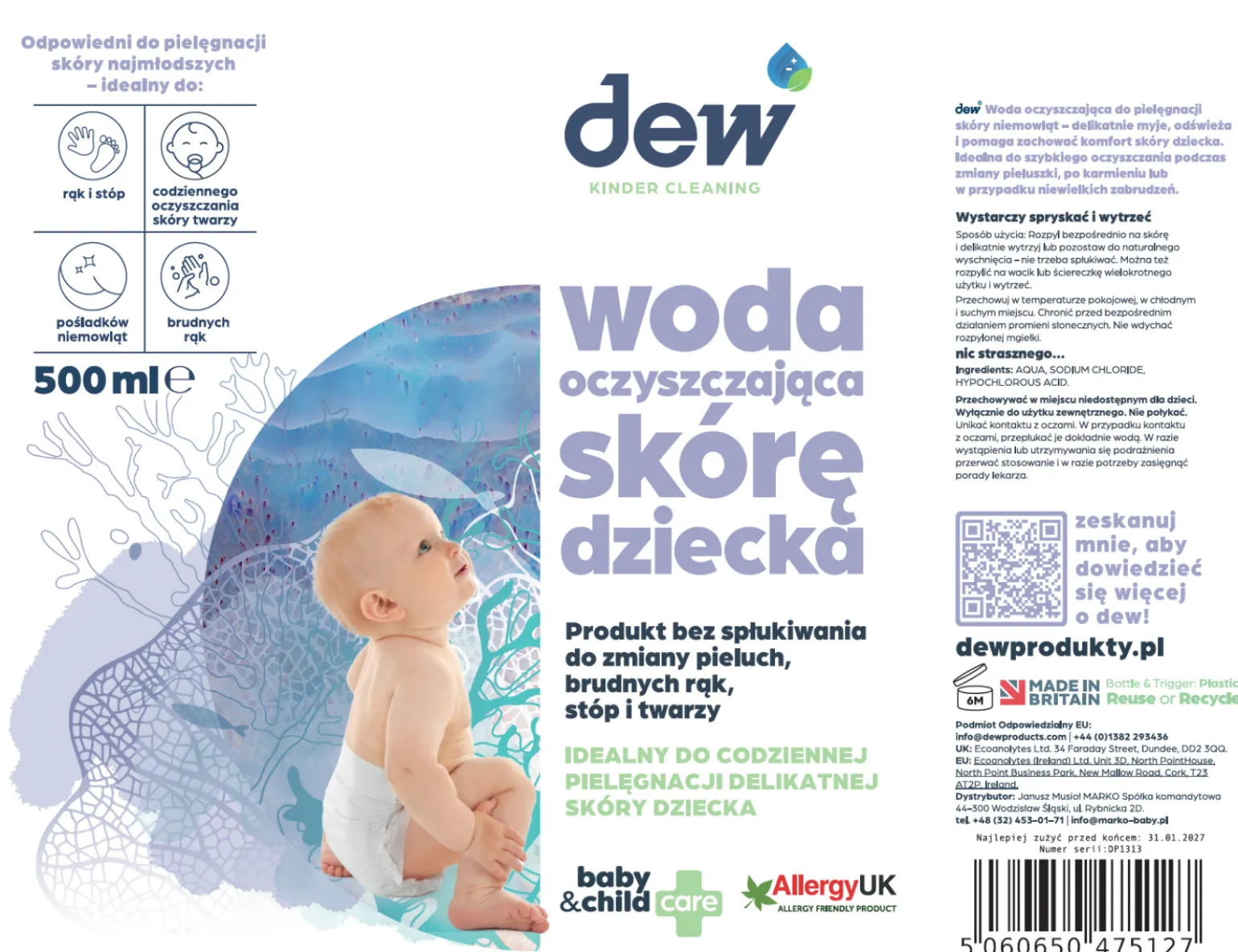 DEW Woda oczyszczająca skórę dziecka 500 ml