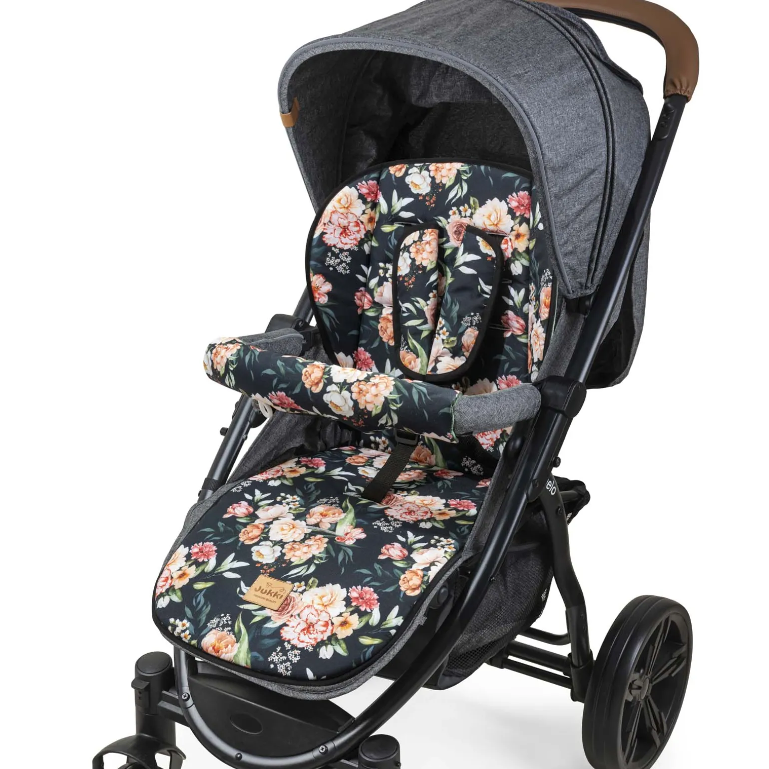 Dwustronna wkładka do wózka spacerowego - Peony Black