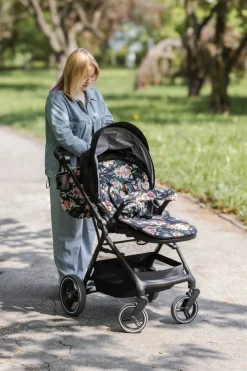 Dwustronna wkładka do wózka spacerowego - Peony Black