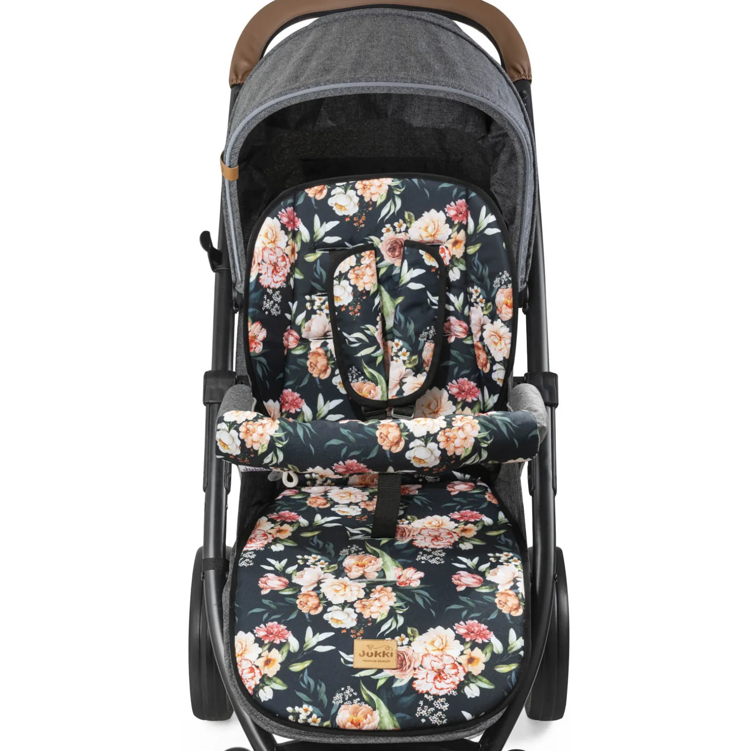 Dwustronna wkładka do wózka spacerowego - Peony Black
