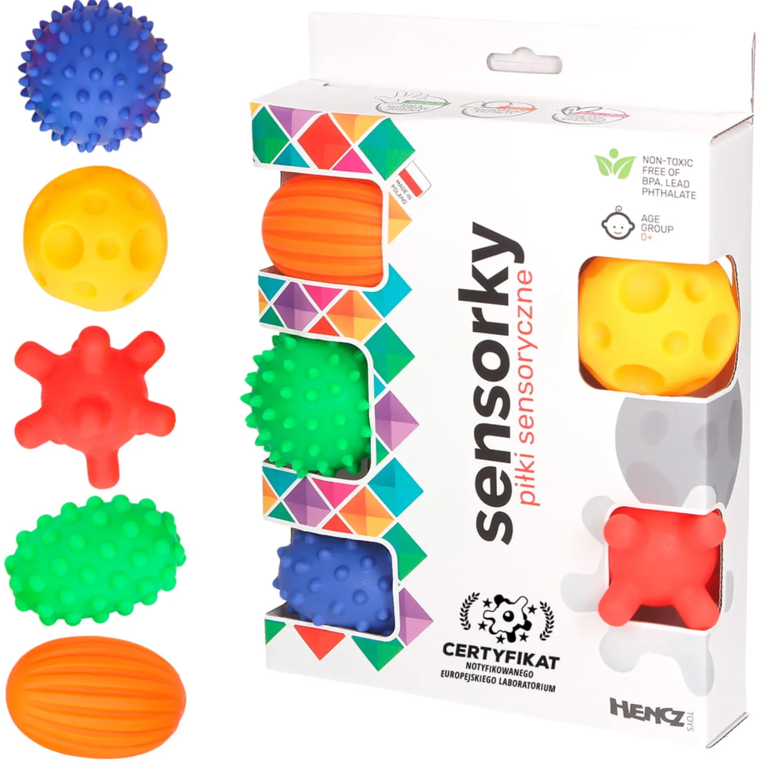 HENCZ TOYS Zestaw 5 szt. kolorowych piłeczek sensorycznych 0+