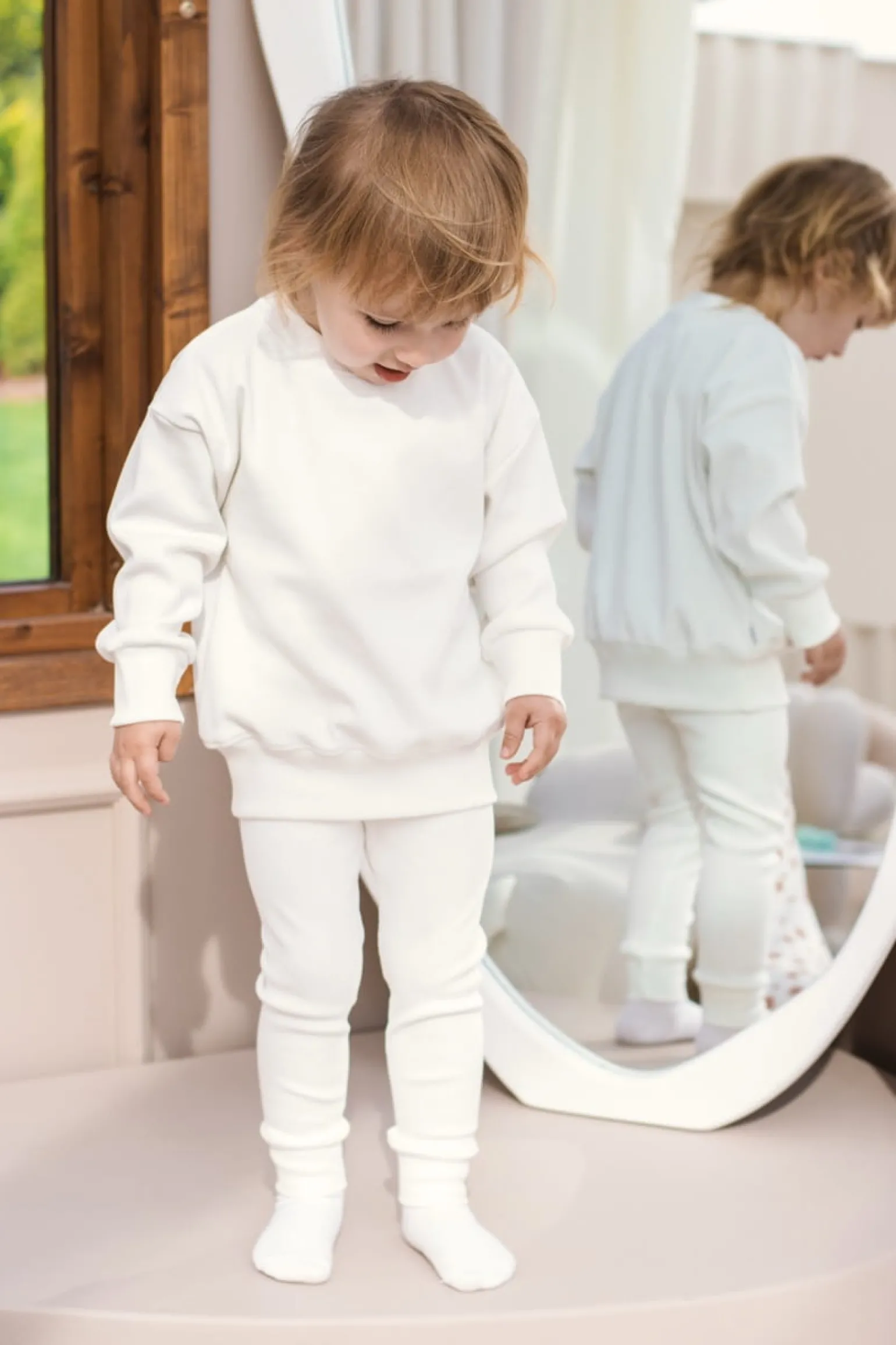 JUKKI Prążkowane legginsy dziecięce - Ecru