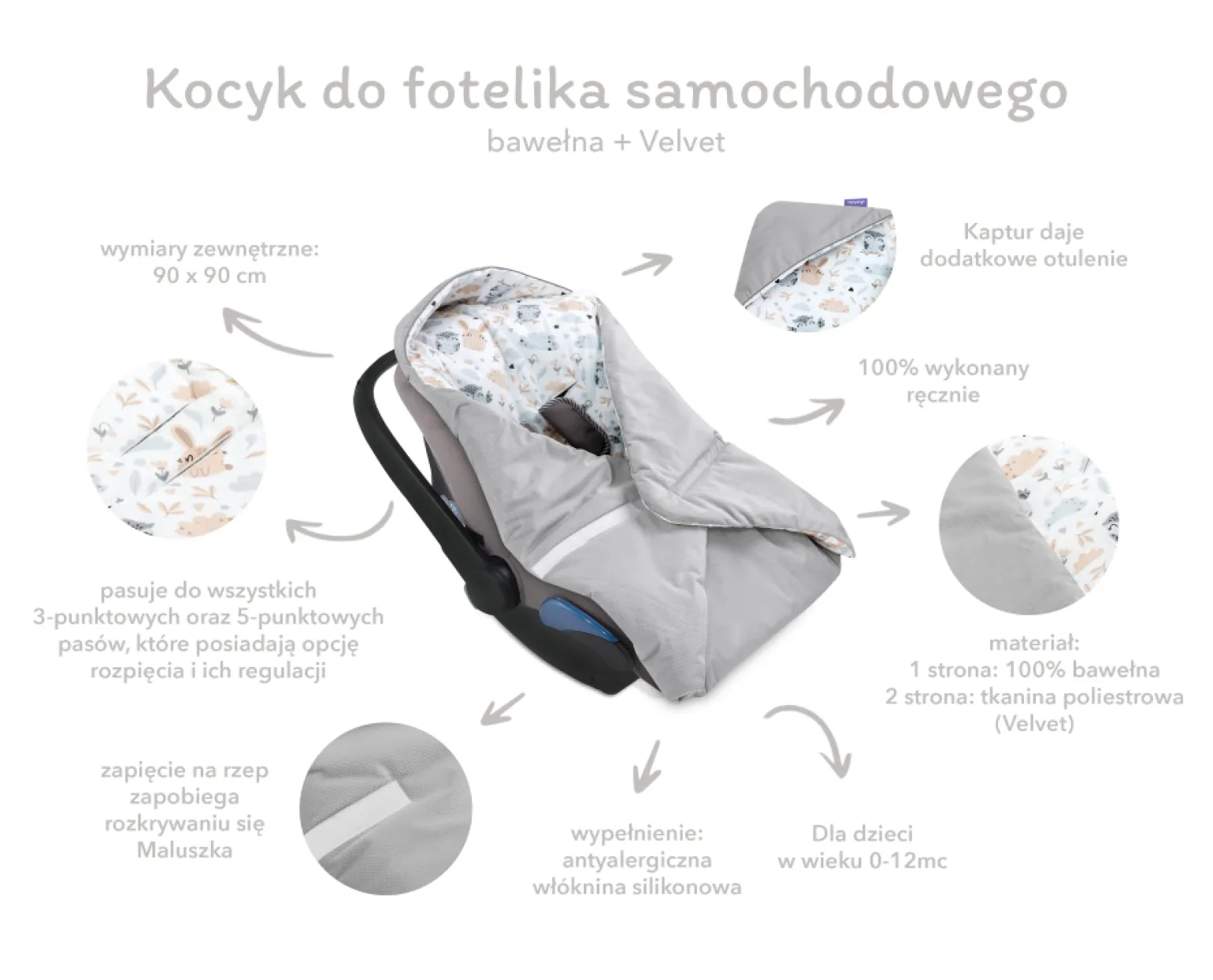 Kocyk do fotelika samochodowego - Boho Bears i Cappuccino Soft Velvet