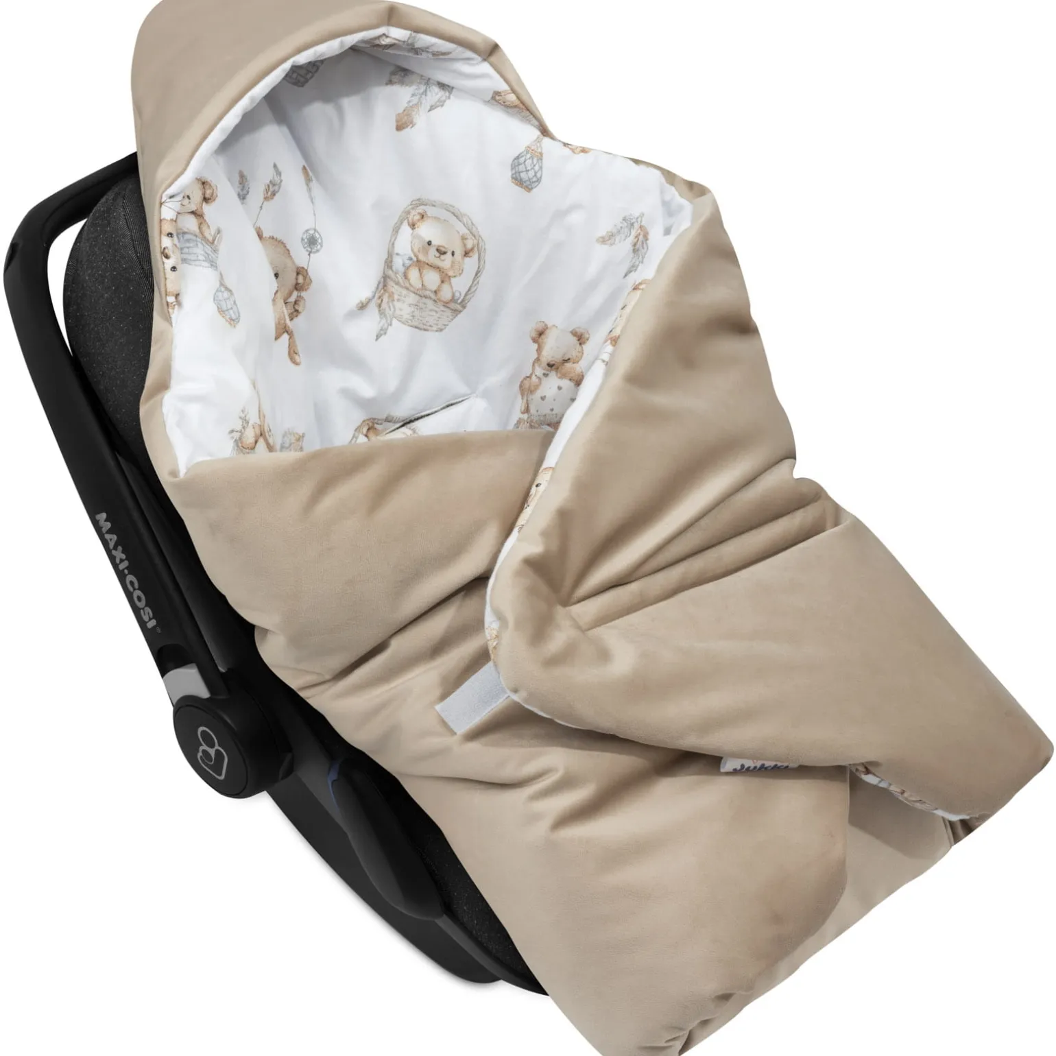 Kocyk do fotelika samochodowego - Boho Bears i Cappuccino Soft Velvet