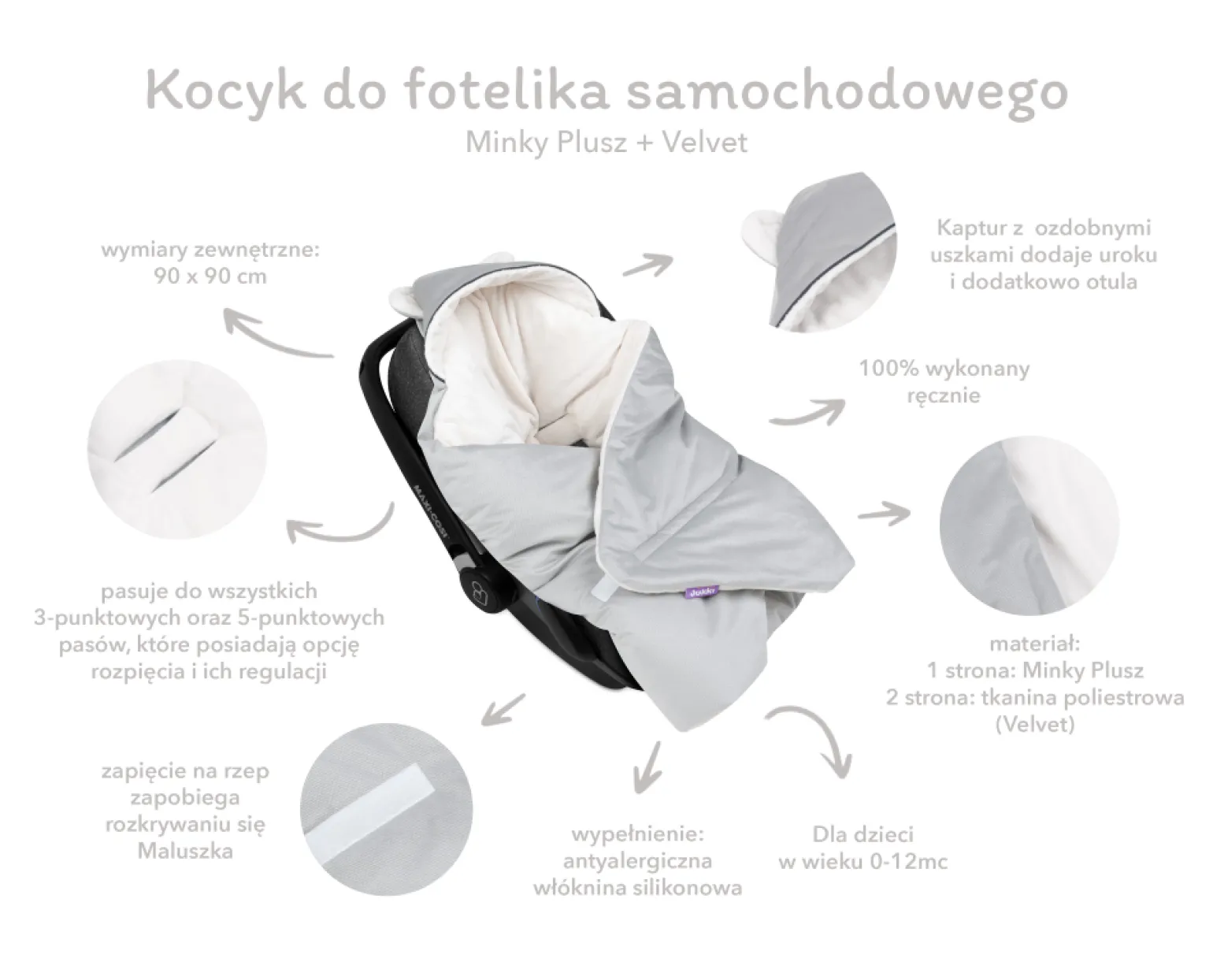 Kocyk do fotelika samochodowego - Plusz ecru i cappuccino Velvet