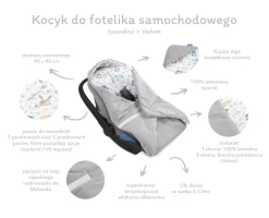Kocyk, otulacz z kapturem do fotelika niemowlęcego z Boucle i Minky Plusz 90 x 90 cm - Pink