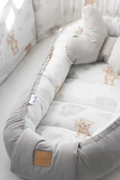Kokon Comfort - Cloudy Bears i szary Velvet