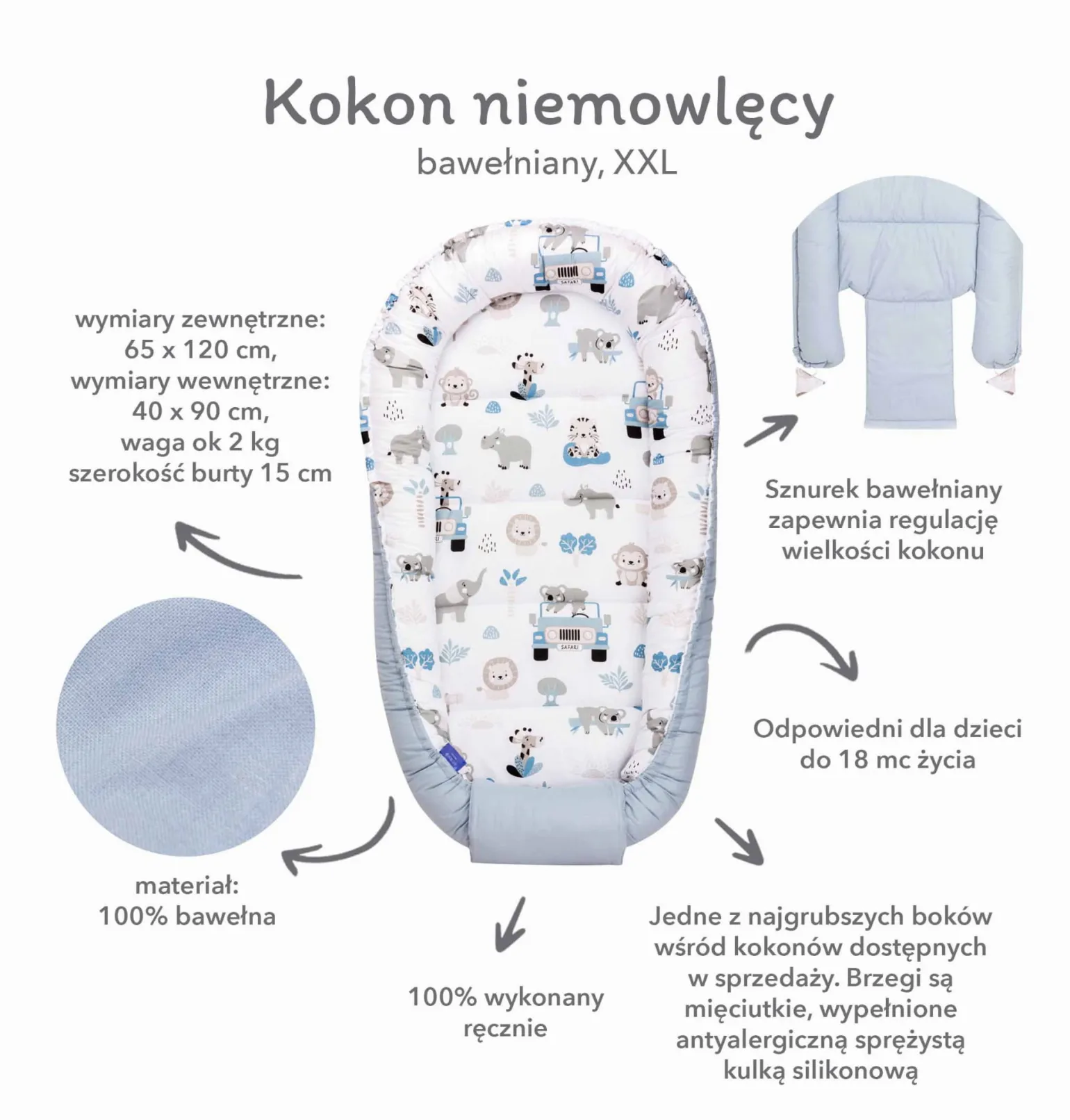 Kokon XXL 65 x 120 cm - Linen Light PREMIUM