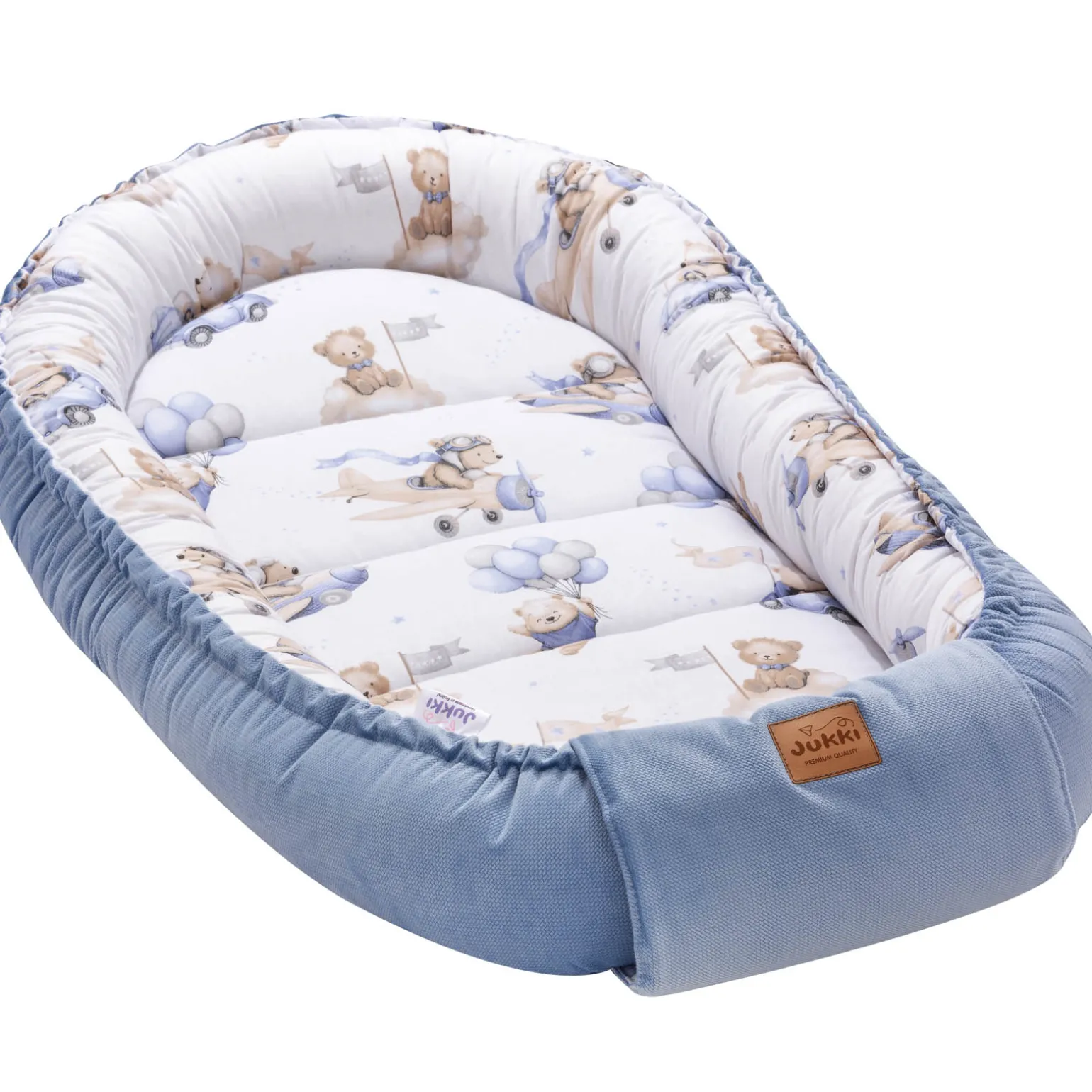 Kokon XXL 65 x 120 cm - Pilot Bears i jeansowy Velvet