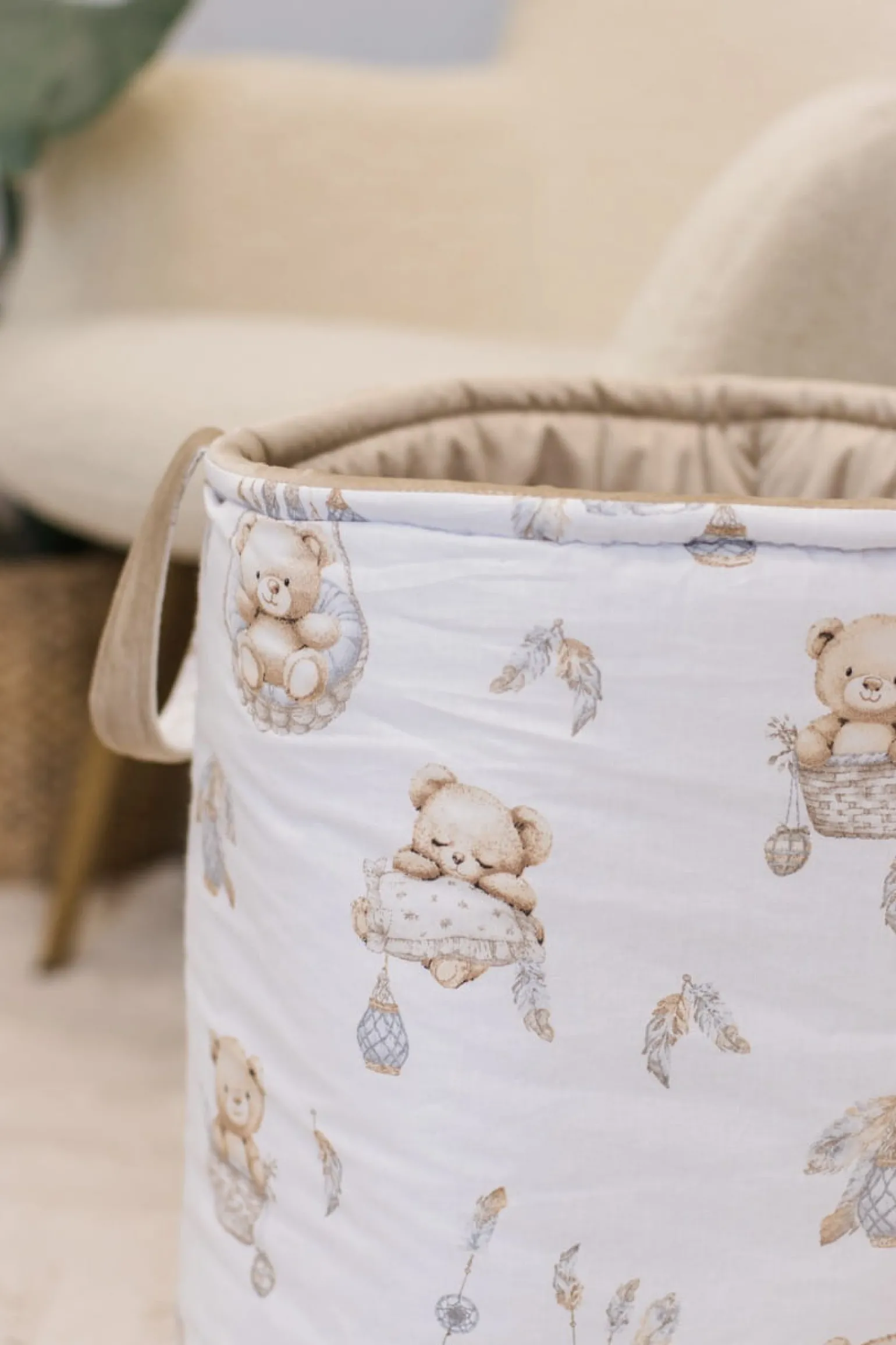 Kosz na zabawki, dwustronny - Boho Bears i Cappuccino Soft Velvet