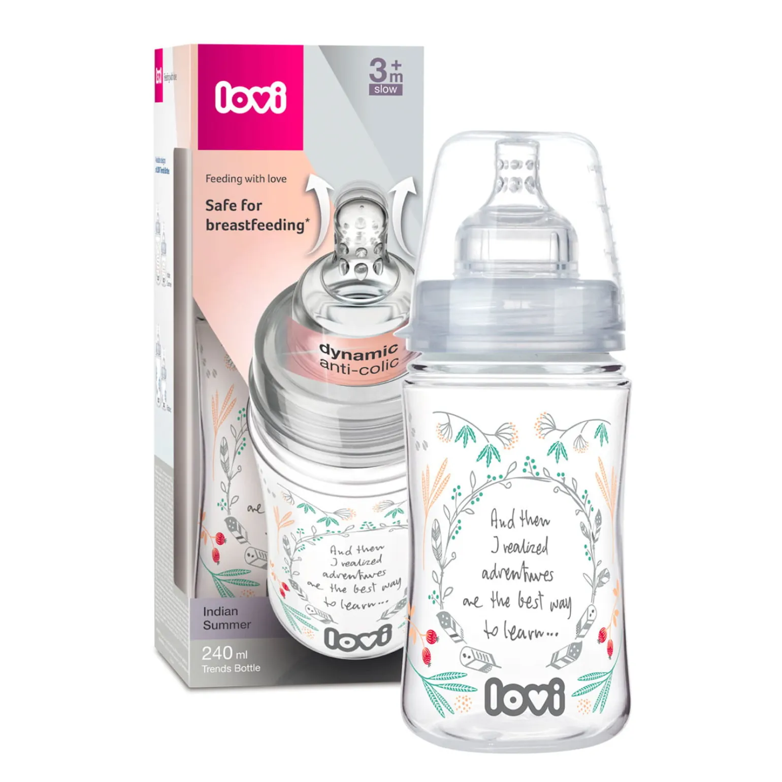 LOVI Butelka Trends 240 ml Indian Summer (+ smoczek 3m+)