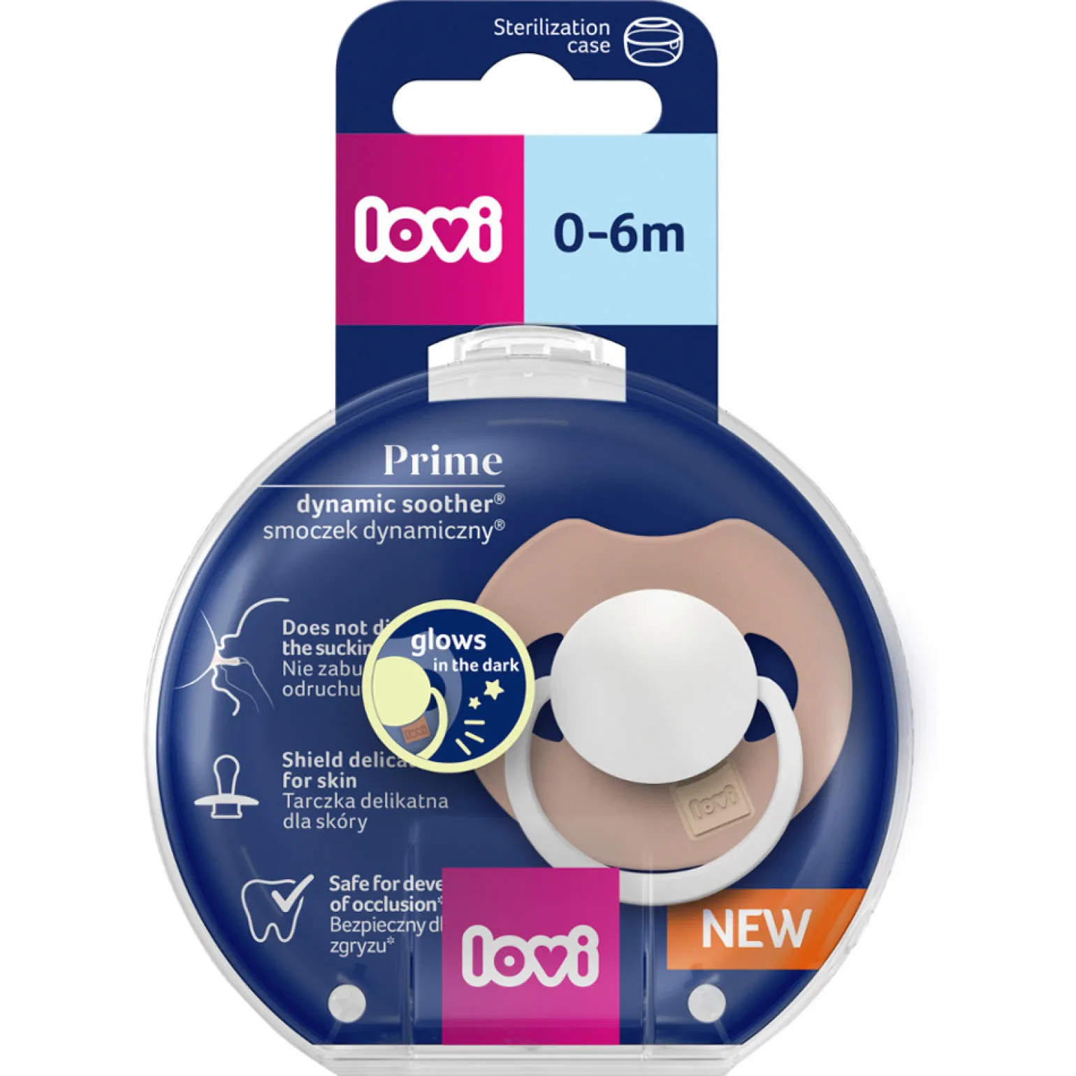 LOVI Prime Glow Smoczek silikonowy dynamiczny 0-6m 1 szt. Blush