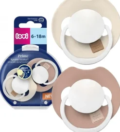 LOVI Prime Glow Smoczek silikonowy dynamiczny 6-18m 2 szt. Ivory&Blush