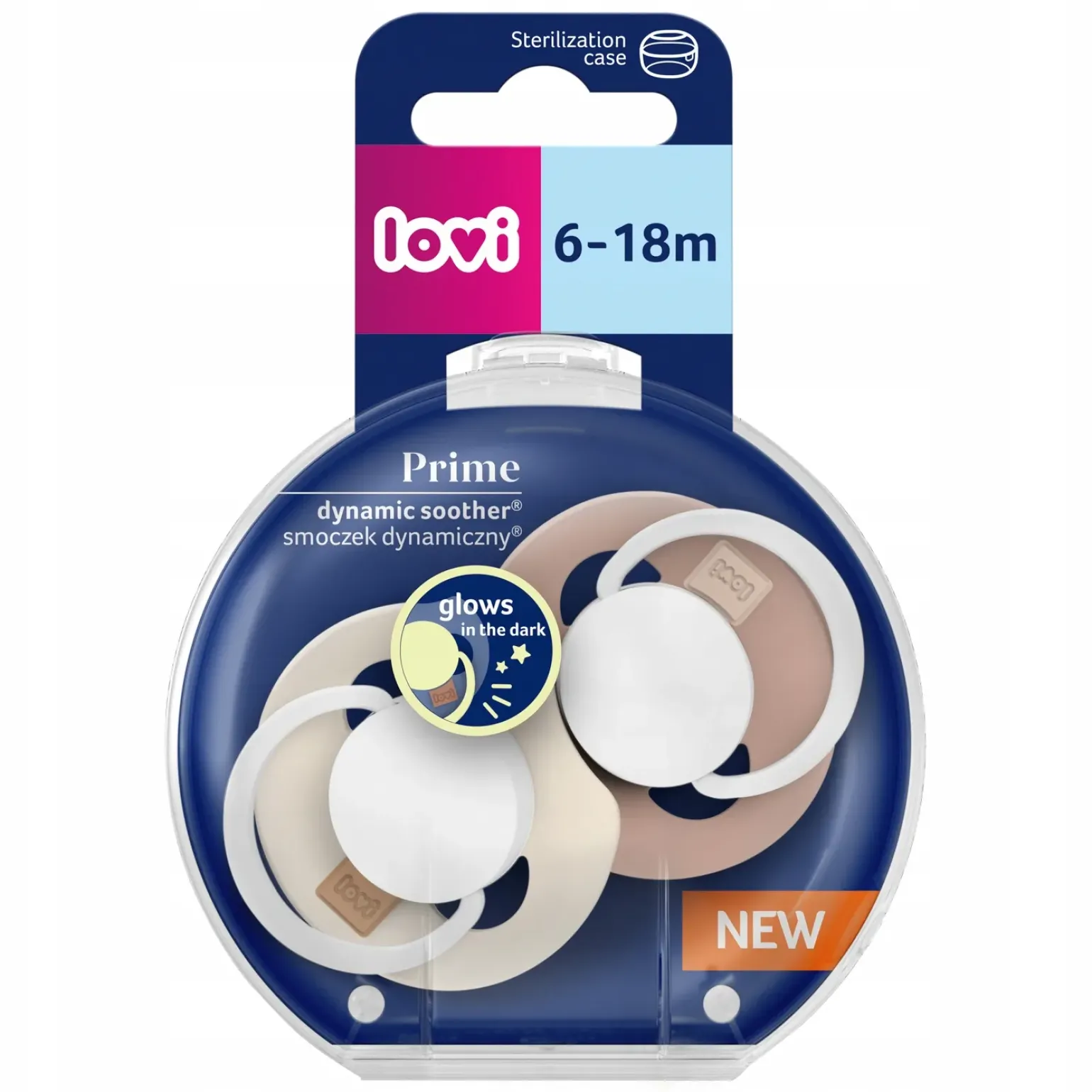 LOVI Prime Glow Smoczek silikonowy dynamiczny 6-18m 2 szt. Ivory&Blush