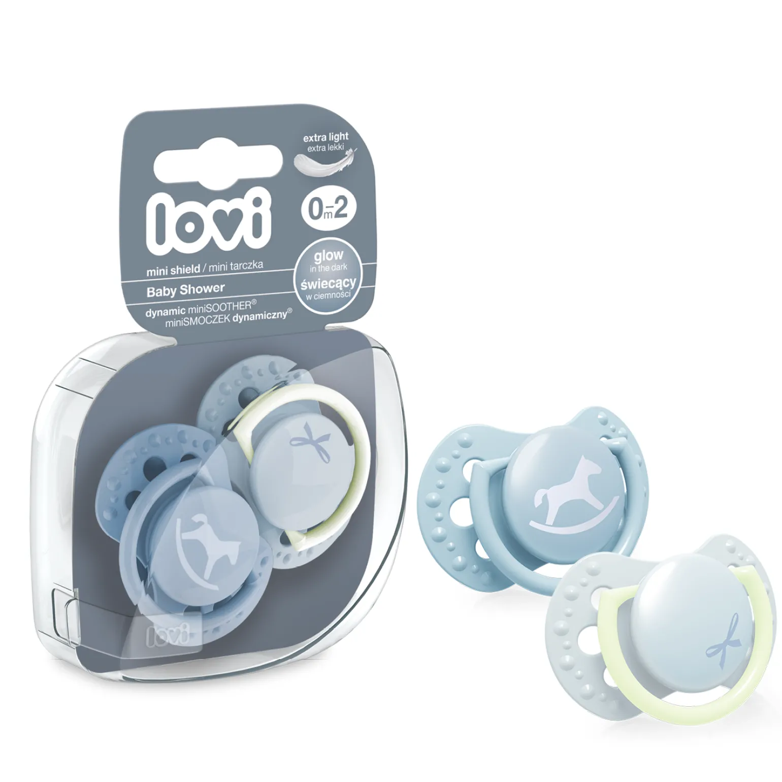 LOVI Smoczek silikonowy dynamiczny 0-2m Baby Shower Boy, 2 szt.
