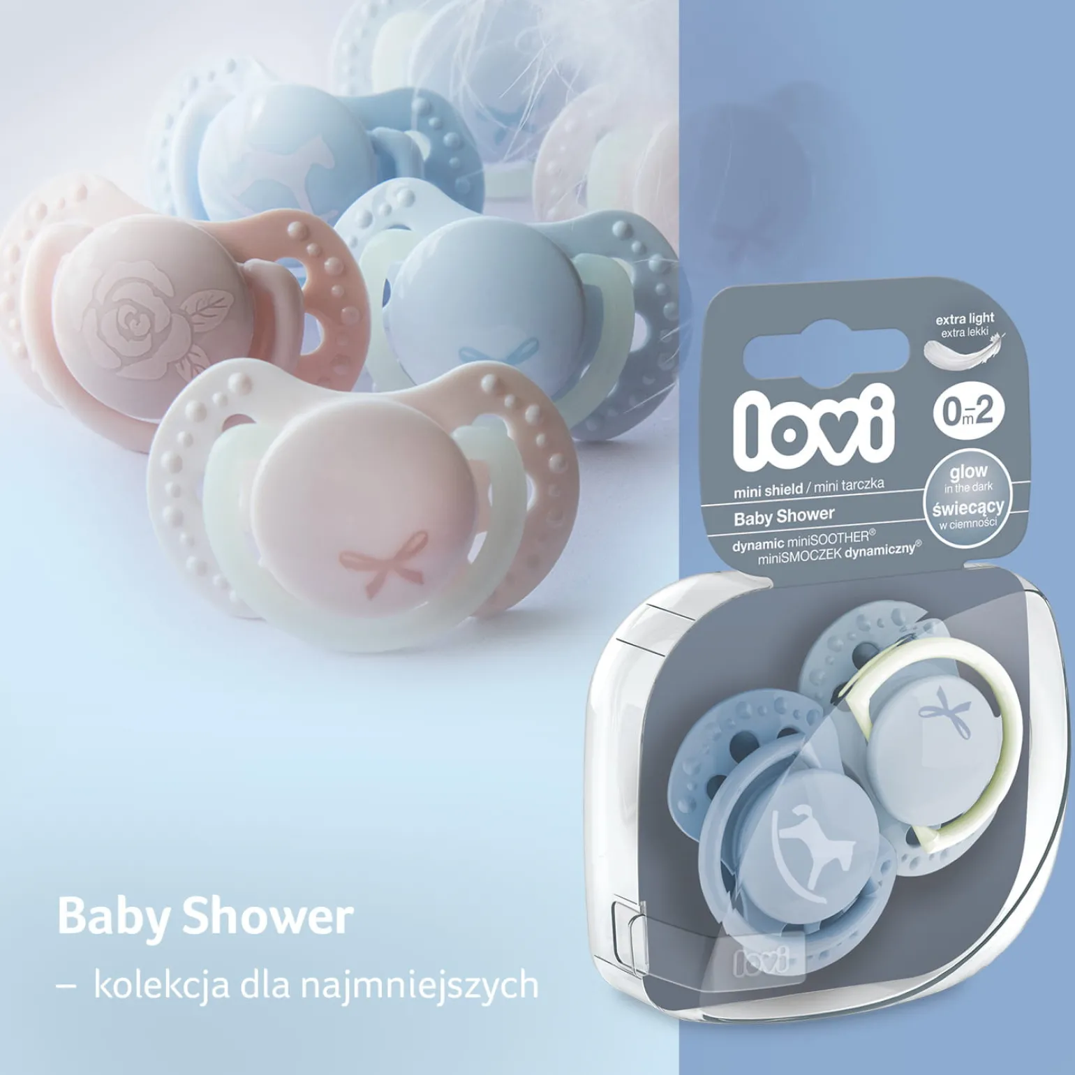 LOVI Smoczek silikonowy dynamiczny 0-2m Baby Shower Boy, 2 szt.