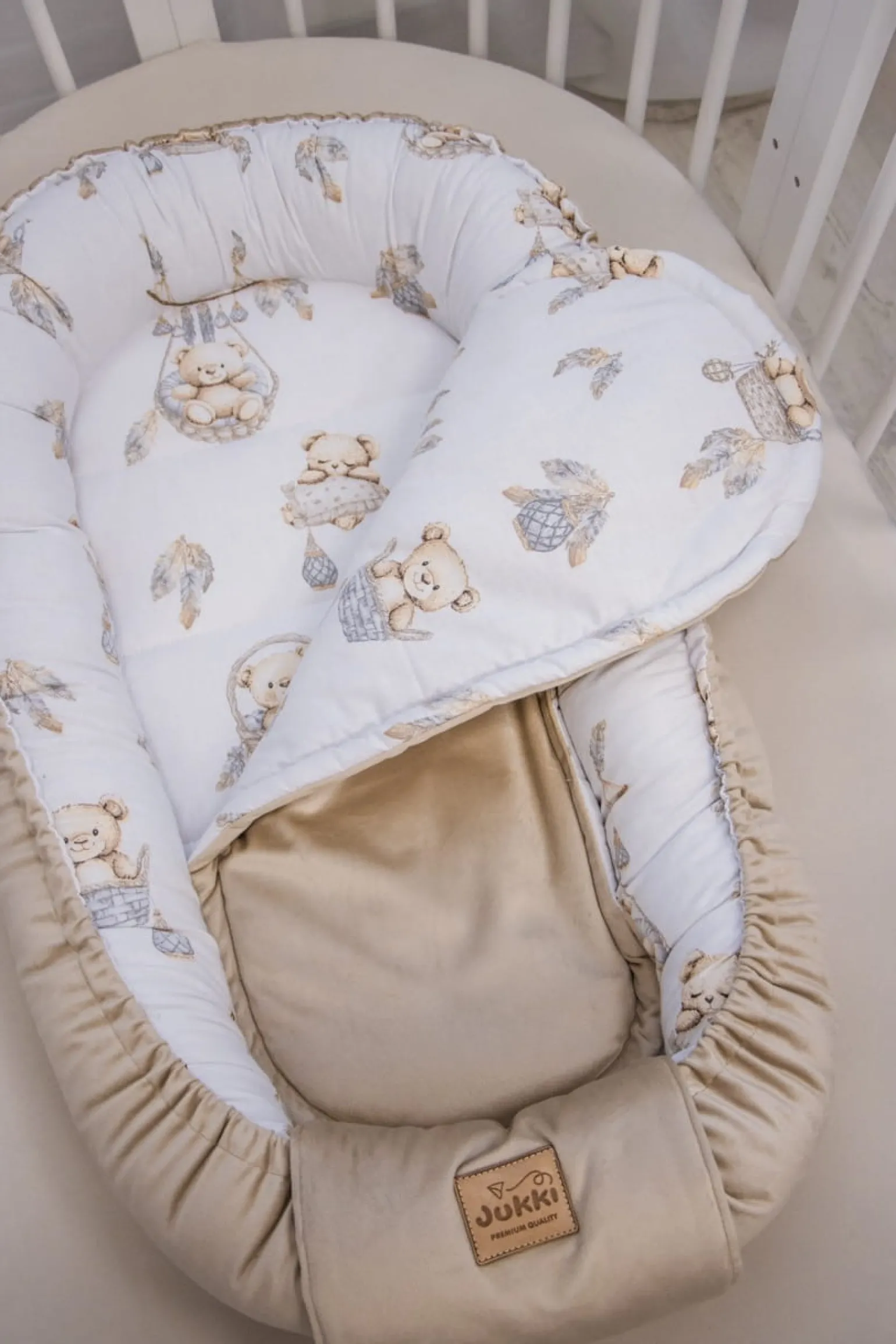 Materac do kokonu Comfort -Boho Bears i Cappuccino Soft Velvet
