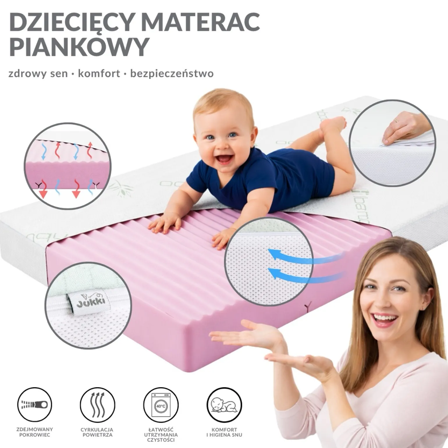 Materac piankowy 120x60 AIR FLOW 3D Bamboo