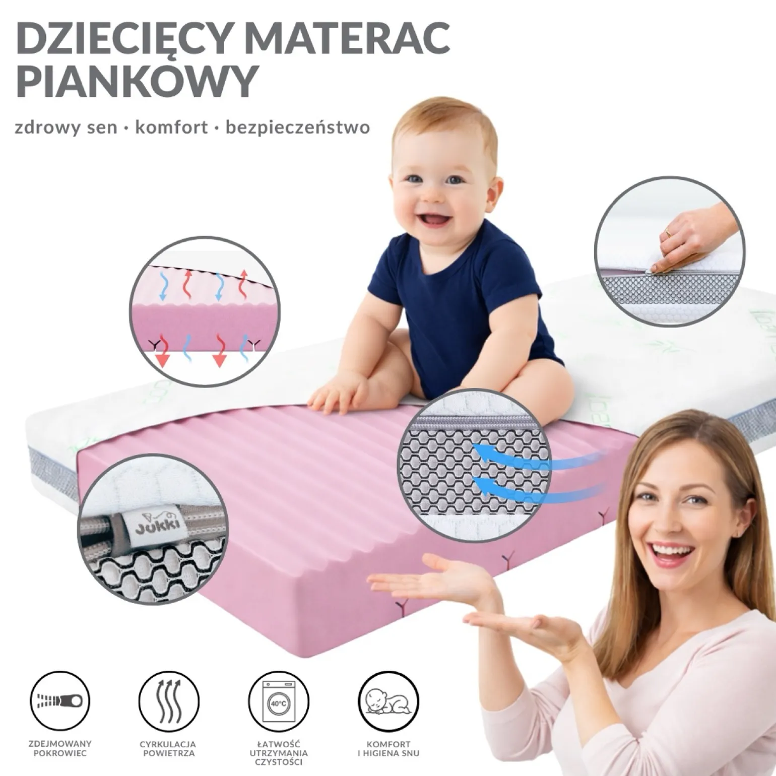 Materac piankowy 120x60 BASIC Bamboo
