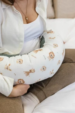 Muślinowa Poduszka ciążowa - Baby Safari i oliwkowy Velvet
