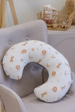 Muślinowa Poduszka rogal + zdejmowana poszewka - Baby Safari i oliwkowy Velvet