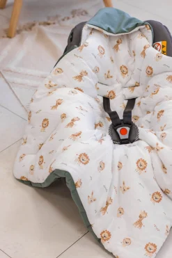 Muślinowy Kocyk do fotelika samochodowego - Baby Safari i oliwkowy Velvet