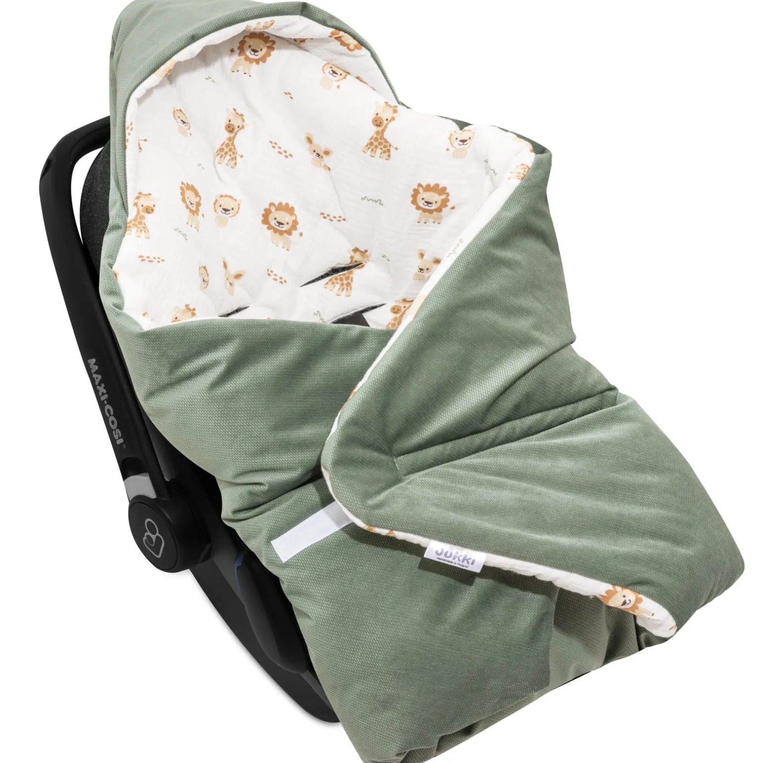 Muślinowy Kocyk do fotelika samochodowego - Baby Safari i oliwkowy Velvet